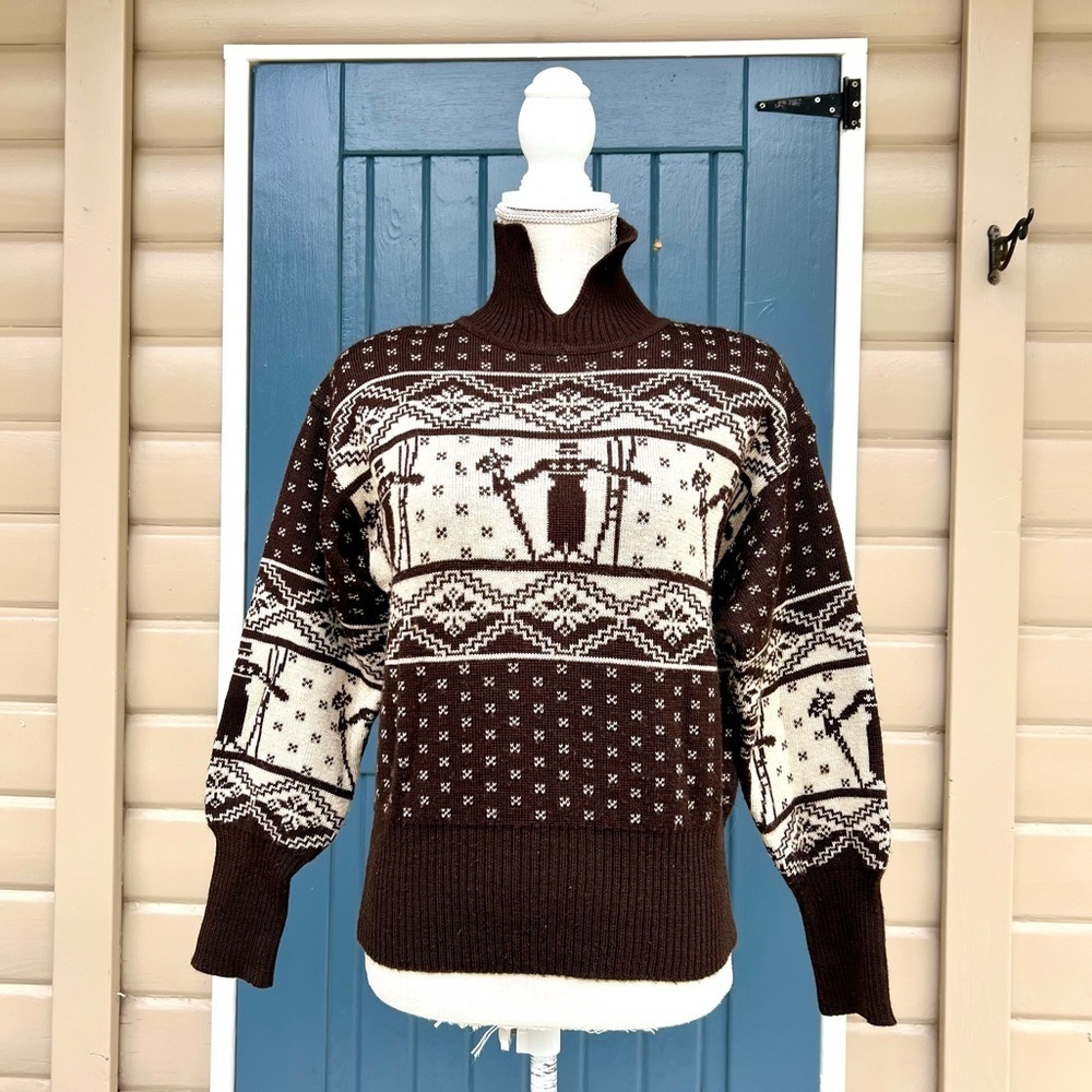 NILS Vintage Brown and Cream Turtleneck Wool blend Sweater Women’s Size Small
